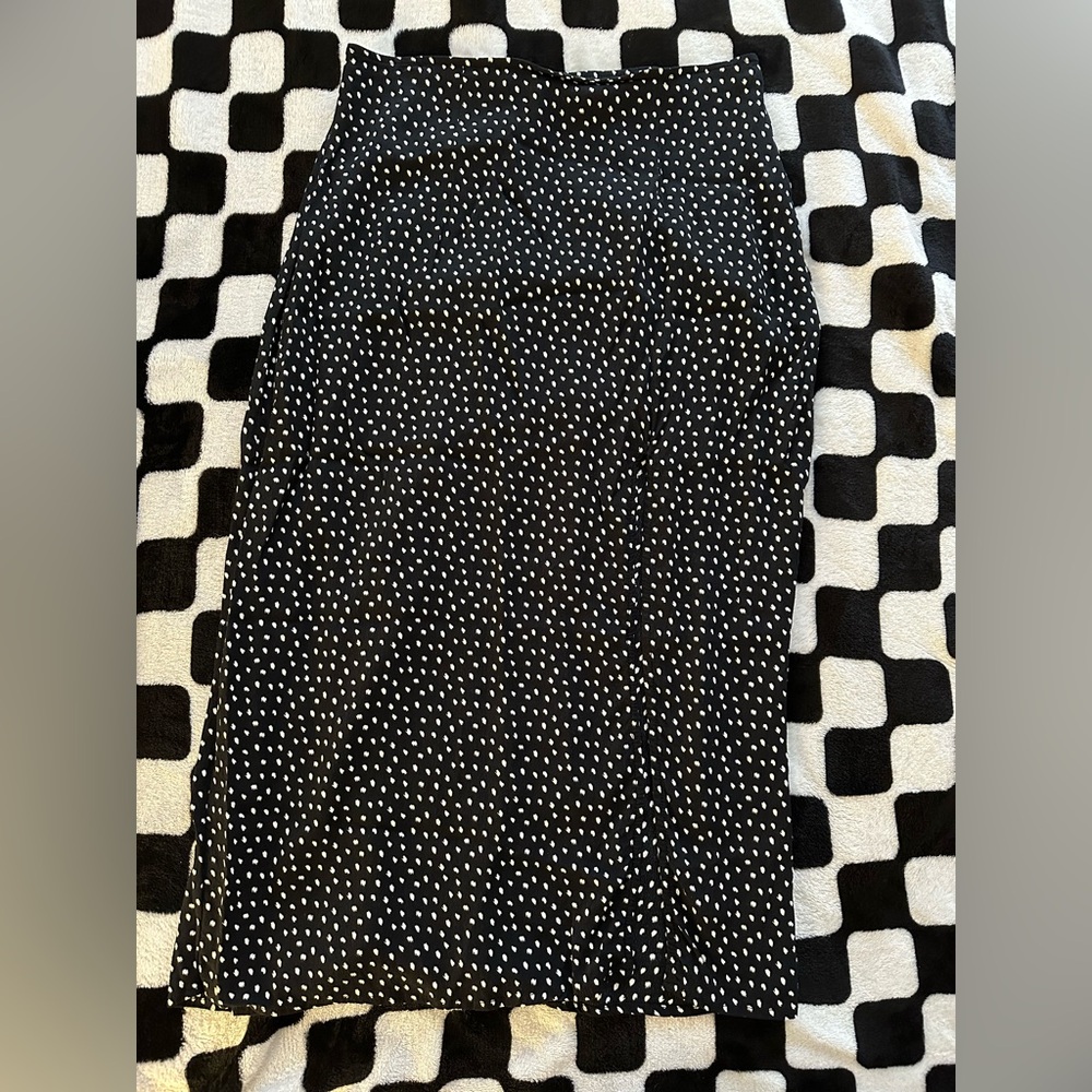 Y2K Abercrombie & Fitch Side Slit Midi Skirt Dark Navy White Spots/Polka Dots